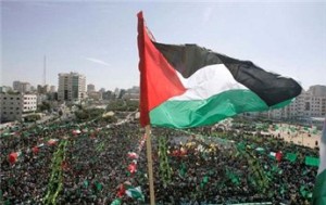 A Palestinian flag flutters during a rally celebrating the release of prisoners from Israeli jails, in Gaza City 18-Oct-11.